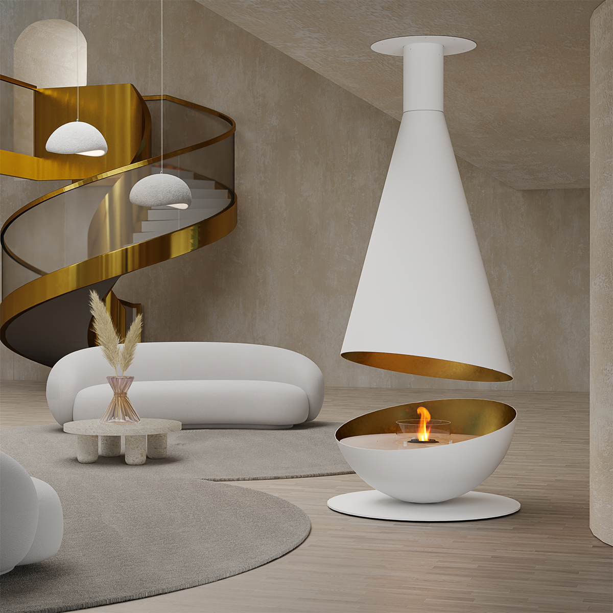 Luxury Hemispherical Suspended Fireplace Shine 7