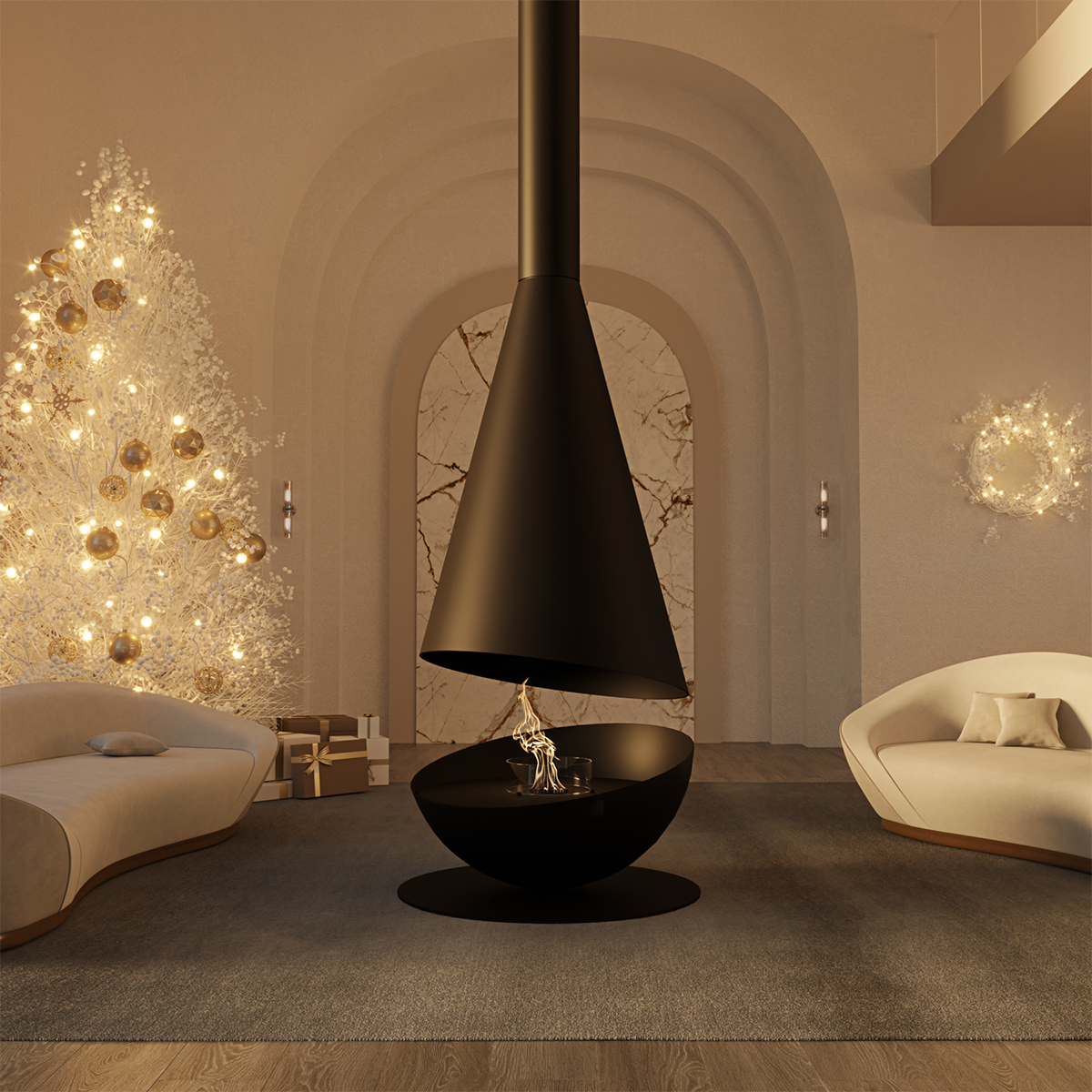 Luxury Hemispherical Suspended Fireplace Shine 7