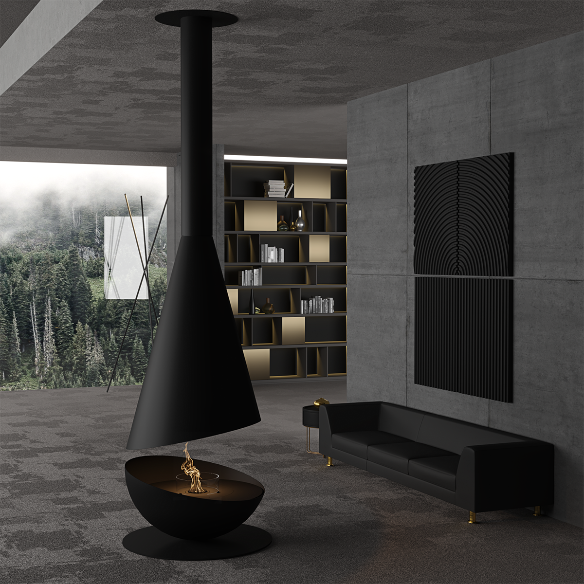 Luxury Hemispherical Suspended Fireplace Shine 7