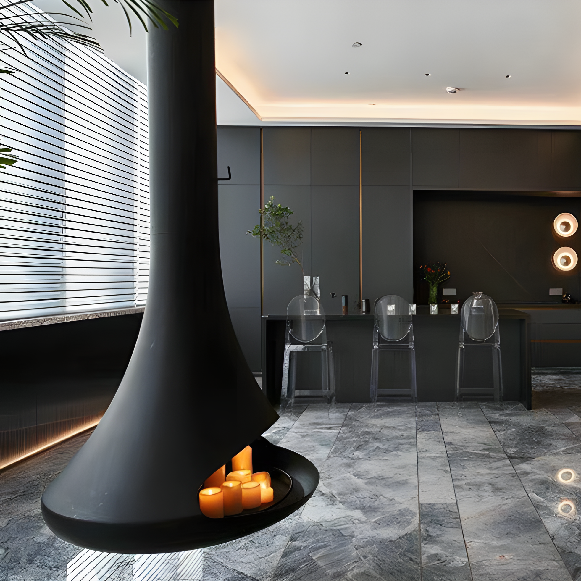 Luxury Suspended Trumpet Curved Fireplace Shine 4-Hearthartsinn