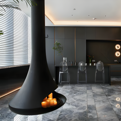 Luxury Suspended Trumpet Curved Fireplace Shine 4-Hearthartsinn