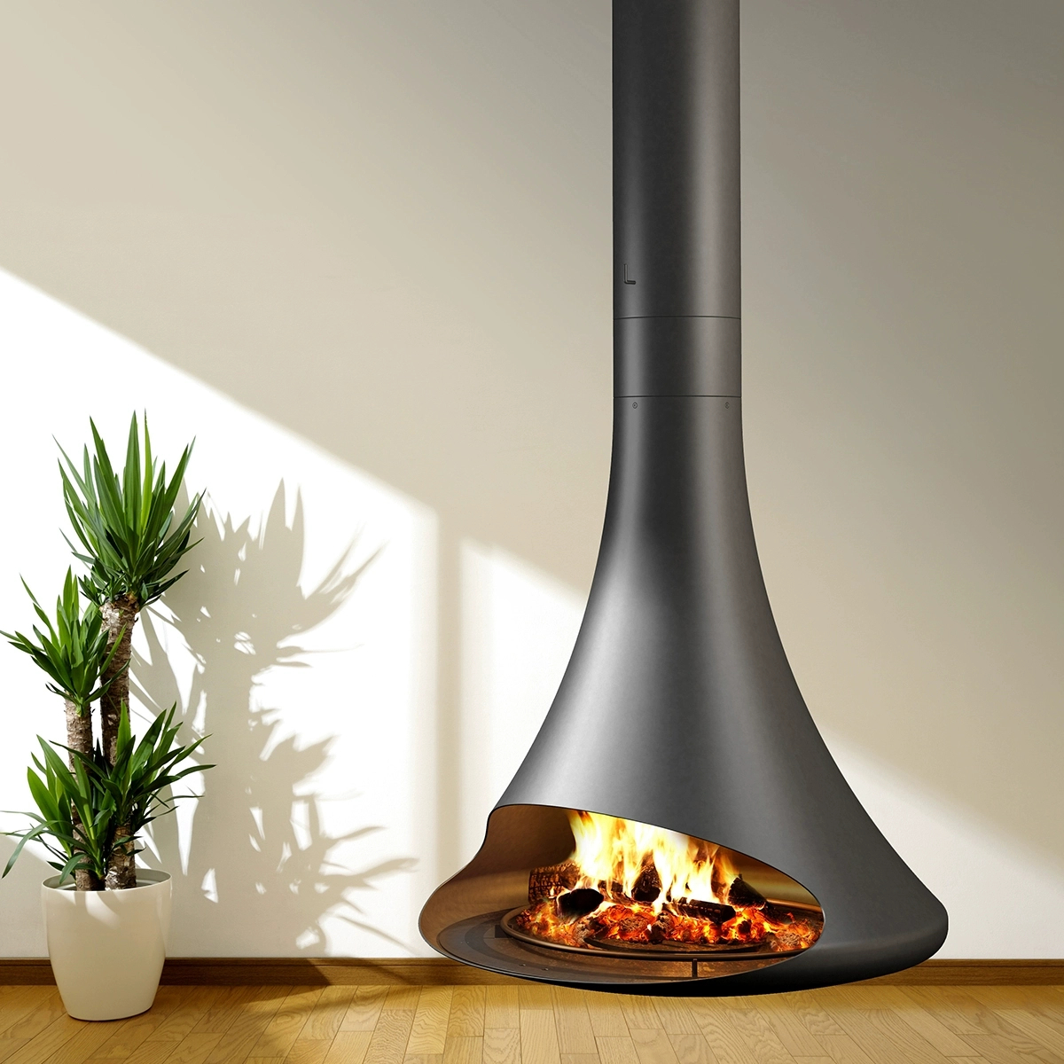 Luxury Suspended Trumpet Curved Fireplace Shine 4-Hearthartsinn