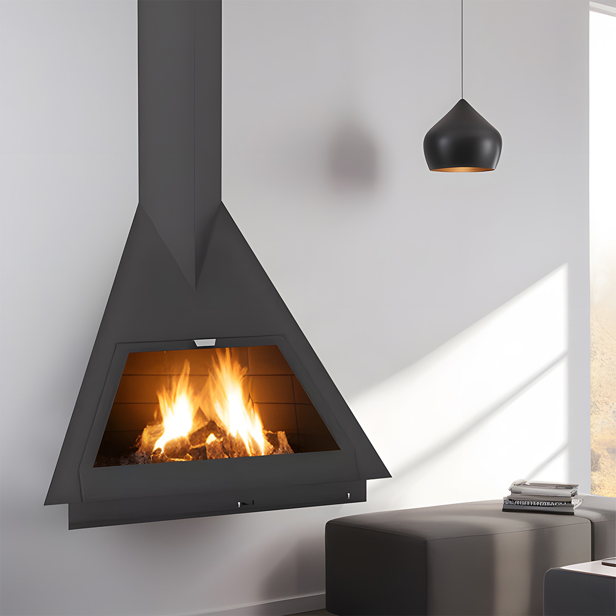 Triangular Suspended Wood Burning Fireplace Ash 4-Hearthartsinn