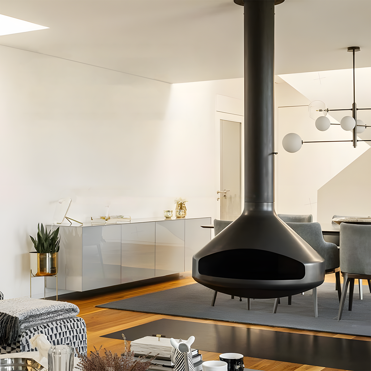 Luxury Hanging Trumpet-Shaped Real Fire Fireplace Shine 2-Hearthartsinn