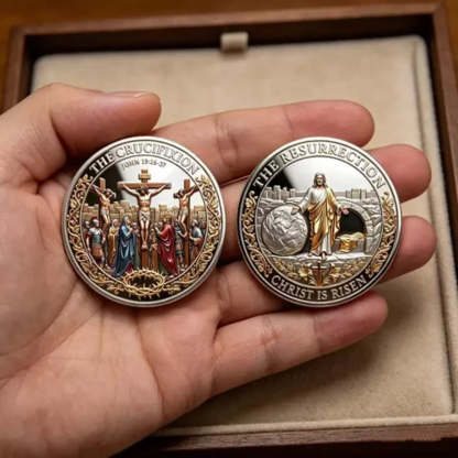 Religious commemorative coin with a traditional cross design