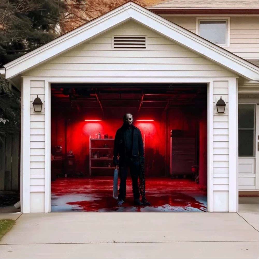 Masked Slasher Halloween Garage Door Cover D459