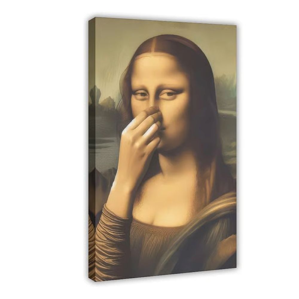 Piece Mimics Mona Lisa Bathroom Wall - Humor Gallery Wrapped Canvas Prints