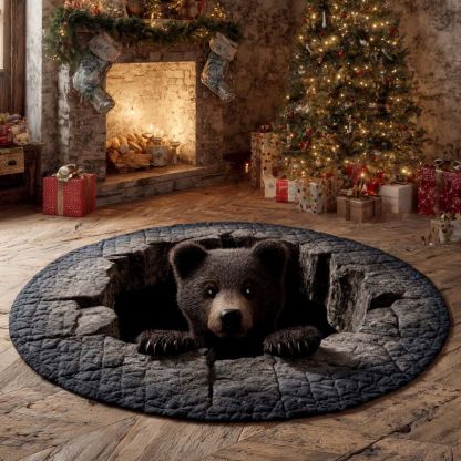 Bear Burrow - 3D Illusion Bear Round Rug - D542