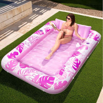 Inflatable Tanning Pool Lounge Float with Cup Holders
