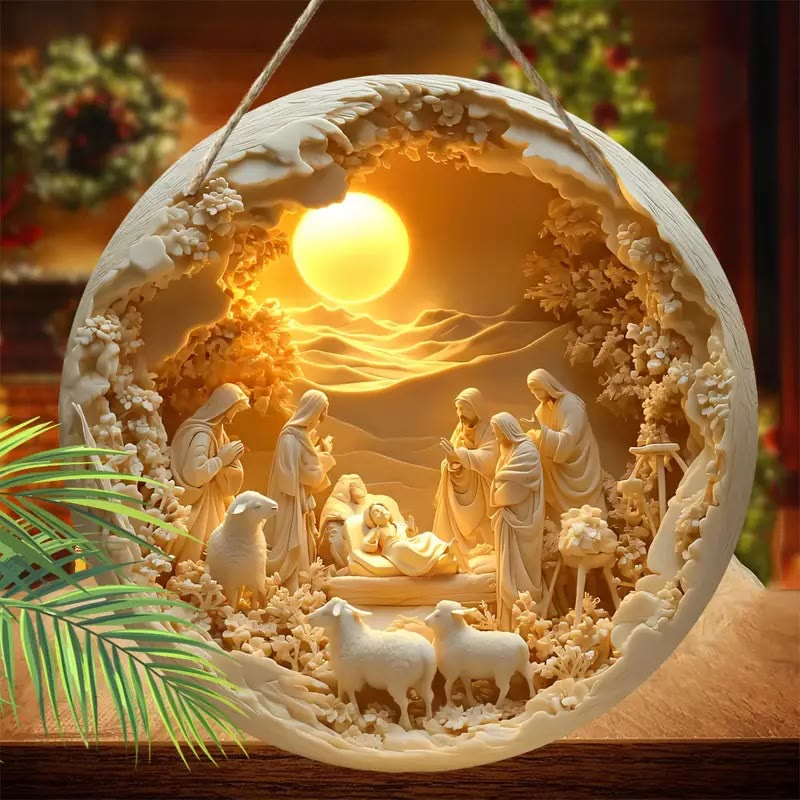 Classic Style The Holy Family Lamb 2D Christmas Nativity Hanging Ornaments