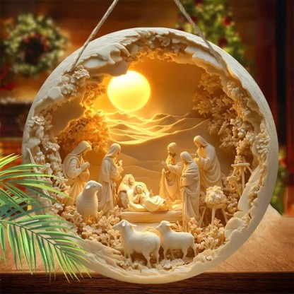 Classic Style The Holy Family Lamb 2D Christmas Nativity Hanging Ornaments