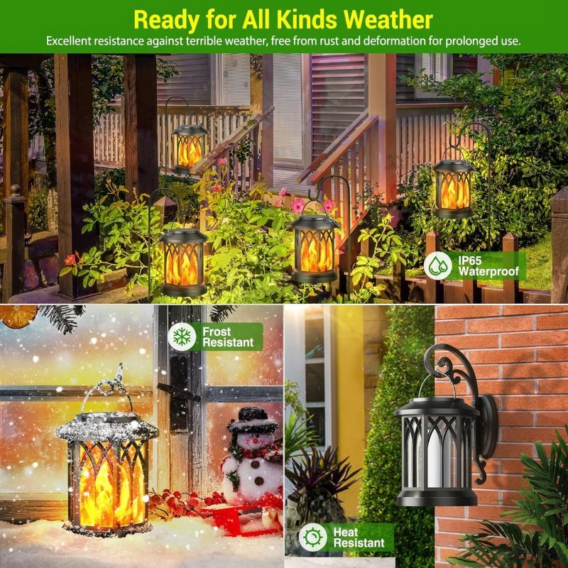 Upgraded Flickering Flame Solar Lantern Outdoor Waterproof Light