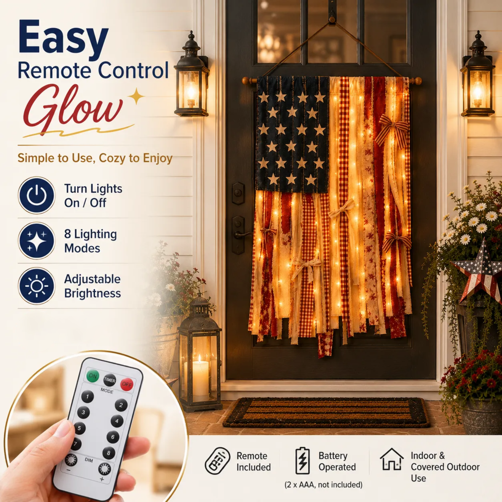 Lighted Rustic American Flag Hanging Banner