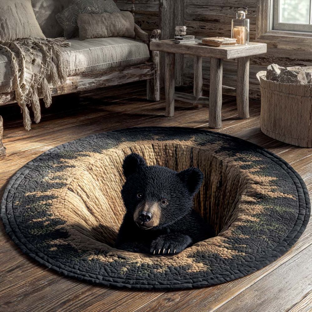 Bear Burrow - 3D Illusion Bear Round Rug - D542