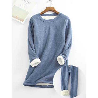 New Casual Cotton Round Neck Solid Sweatshirt & Pants Set