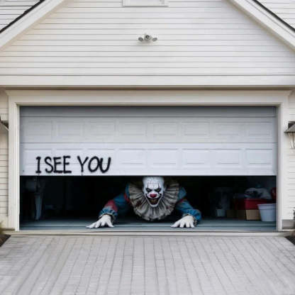 Peeking Clown Halloween Garage Door Covers D454