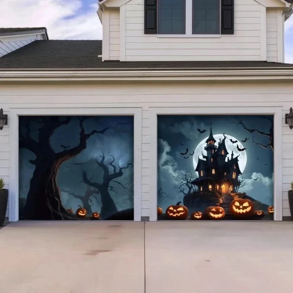 Haunted House Halloween Garage Door Covers D458