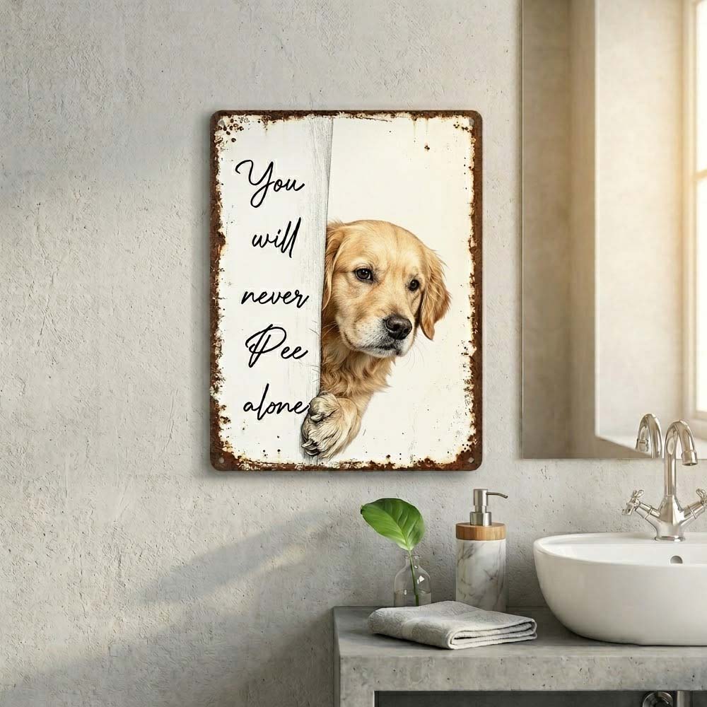 Vintage Golden Humor Metal Sign – Funny "You Will Never Pee Alone" Wall Decor - BW074