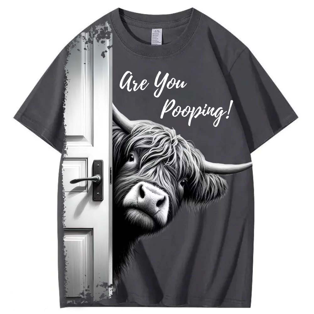 Funny Highland Cow "Are You Pooping?" Short Sleeve T-shirt