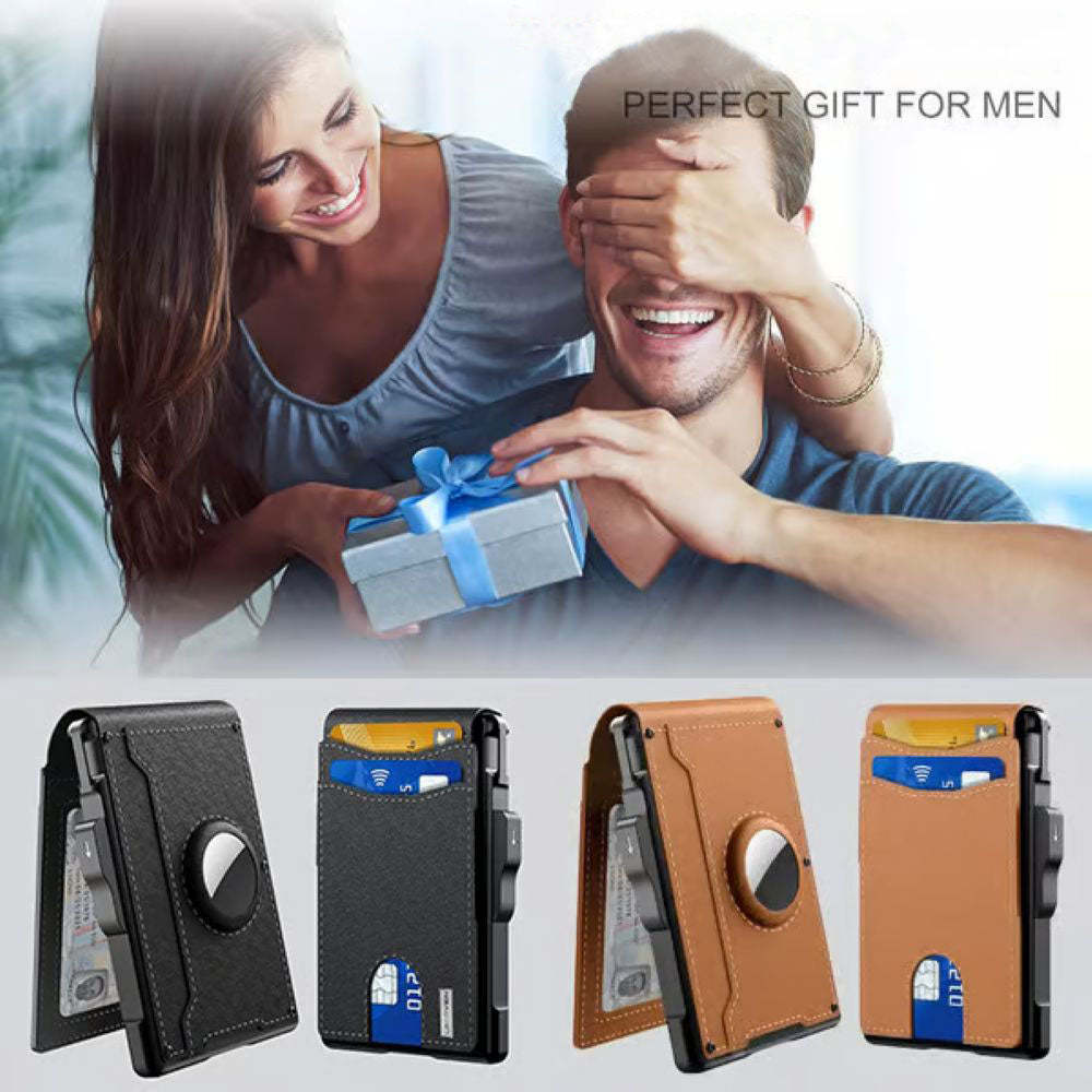 Men’s Slim Leather Wallet With Pop-Up Aluminum Card Case & Money Clip