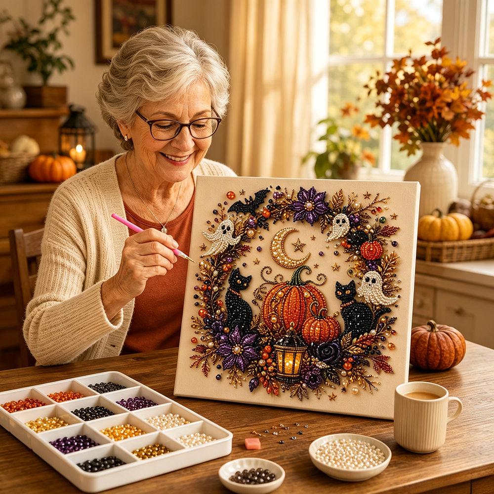 Halloween Pearl Art DIY Kit – Turn Tiny Pearls into Spooky-Cute Magic