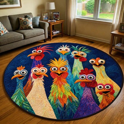 Whimsical Chickens Round Rug - H749