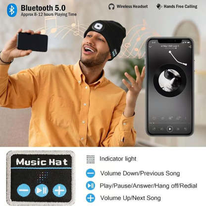 LED Bluetooth Beanie - Bluetooth Beanie With LED Headlamp