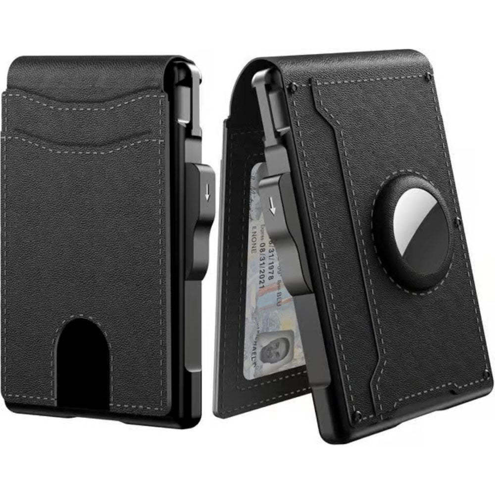 Men’s Slim Leather Wallet With Pop-Up Aluminum Card Case & Money Clip