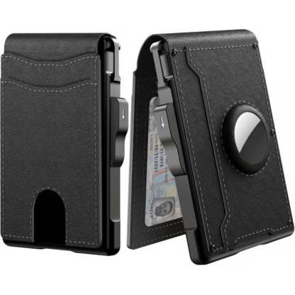 Men’s Slim Leather Wallet With Pop-Up Aluminum Card Case & Money Clip