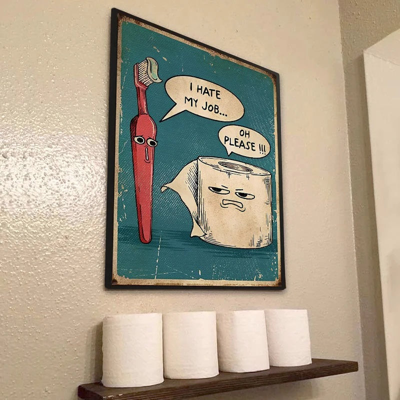 "I Hate My Job" "Oh Please" - Vintage Metal Sign Decor