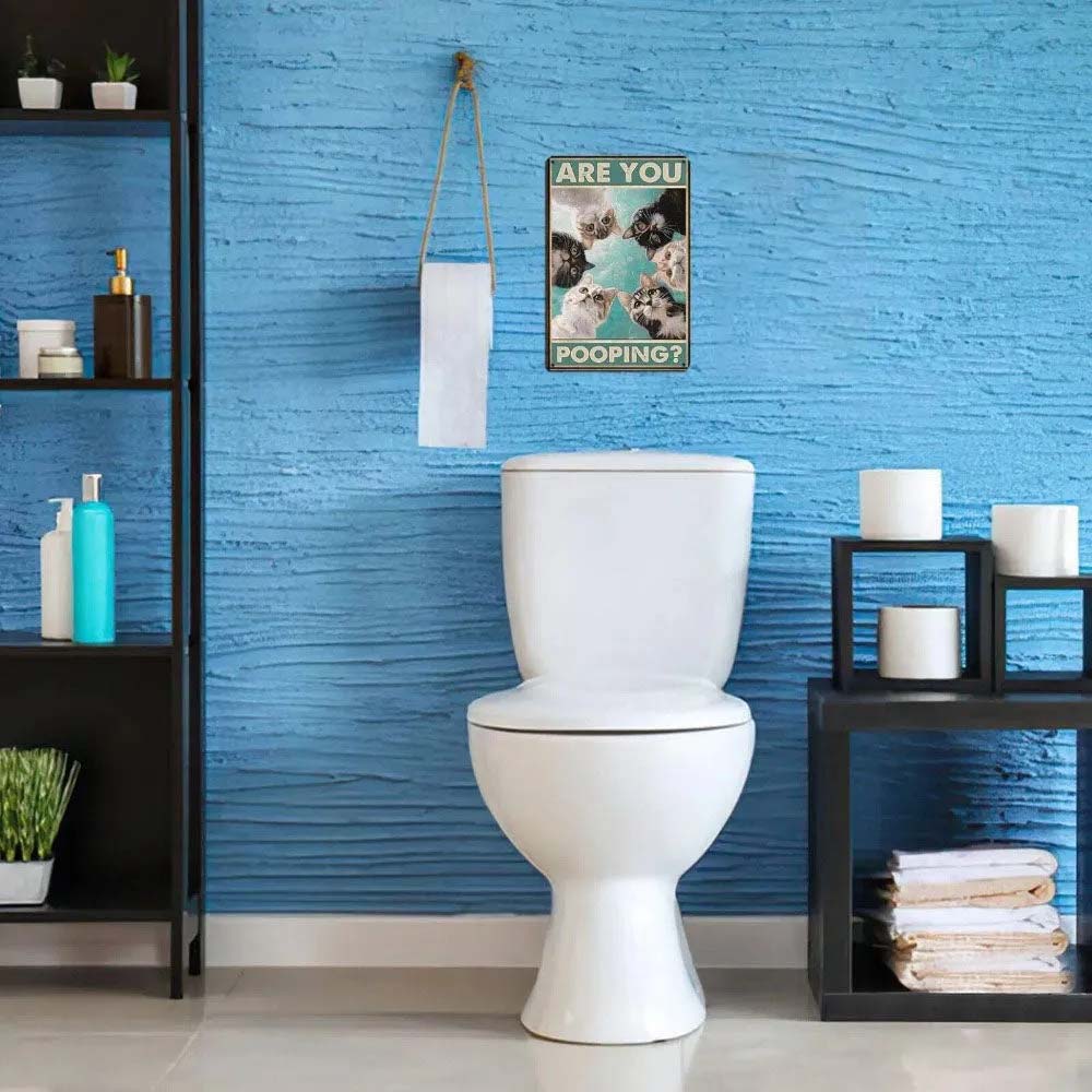 Vintage Cat Metal Sign – Funny "Are You Pooping?" Wall Decor - BW039