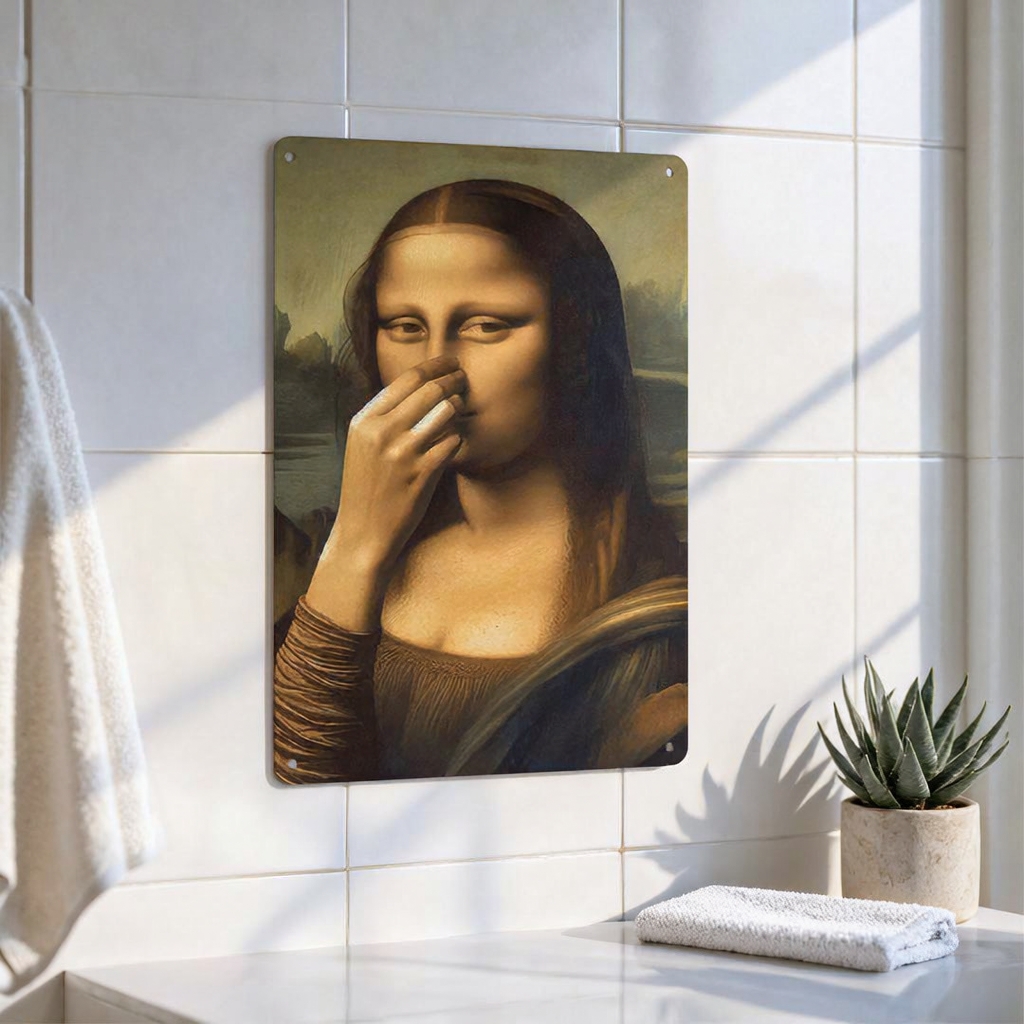 Mona Lisa Inspired Bathroom Humor Metal Sign – Funny Vintage Toilet Wall Decor - BW076
