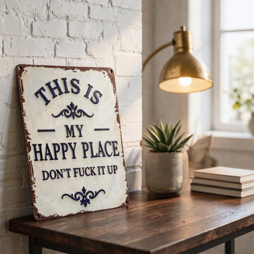 "My Happy Place Don't F*ck It Up" Metal Sign - BW077