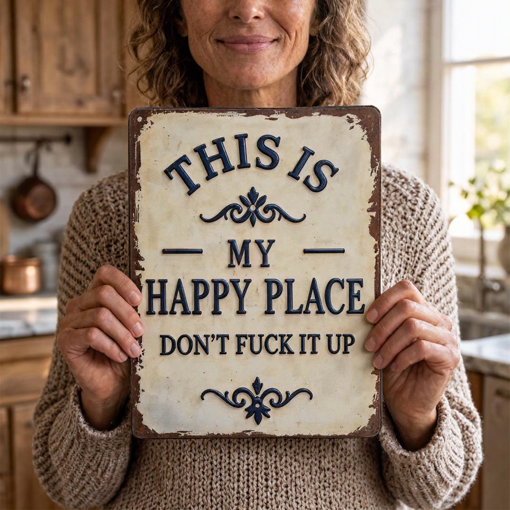 "My Happy Place Don't F*ck It Up" Metal Sign - BW077