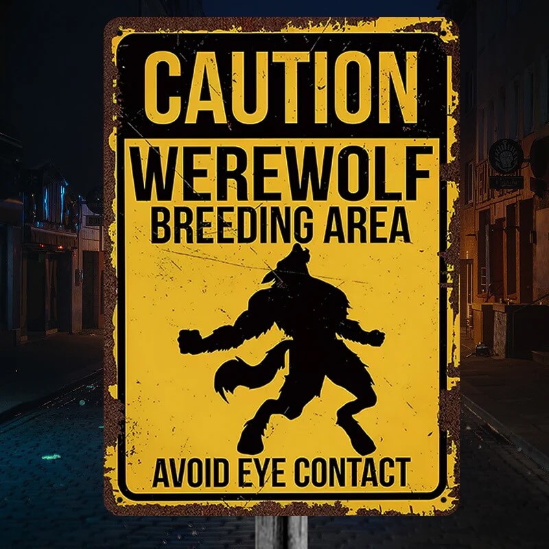 Caution Werewolf Breeding Area - Metal Sign