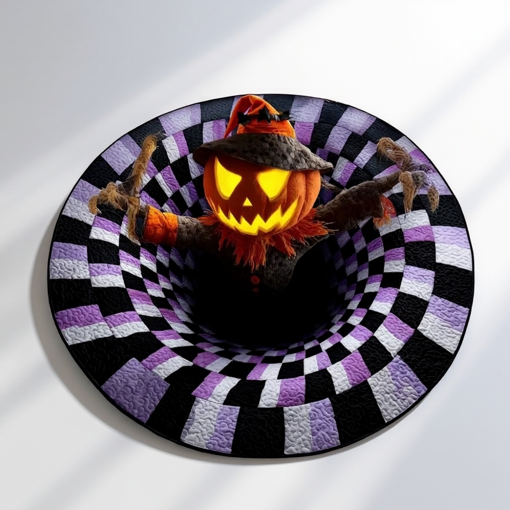 The Grave Escape - 3D Illusion Skeleton Round Rug - Pumpkin Scarecrow