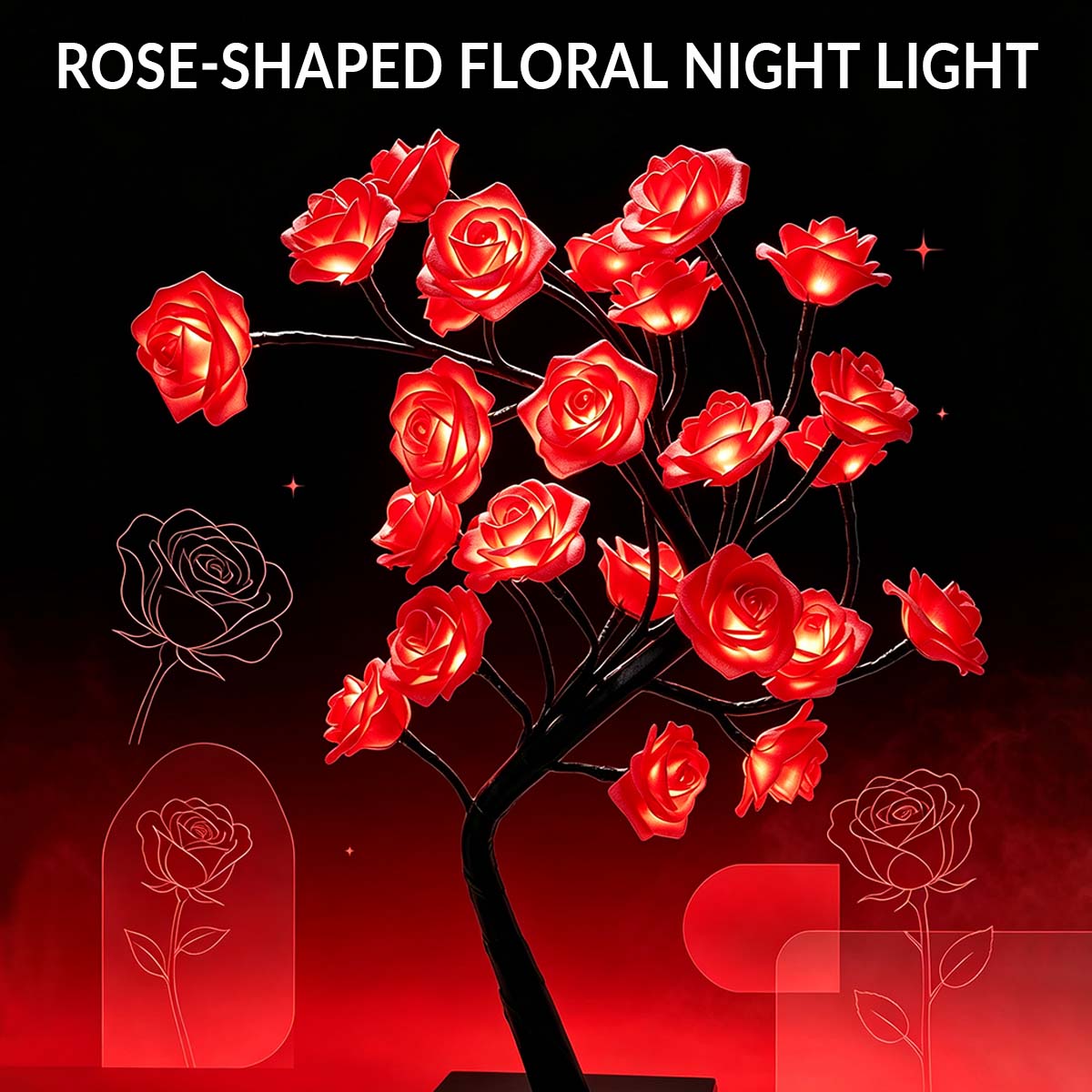 Rose Flower Tree Night Light – USB LED Table Lamp