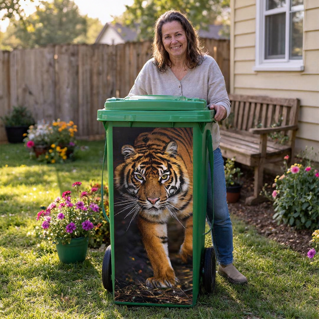 Creative Trash Can Sticker With Colourful Cartoon