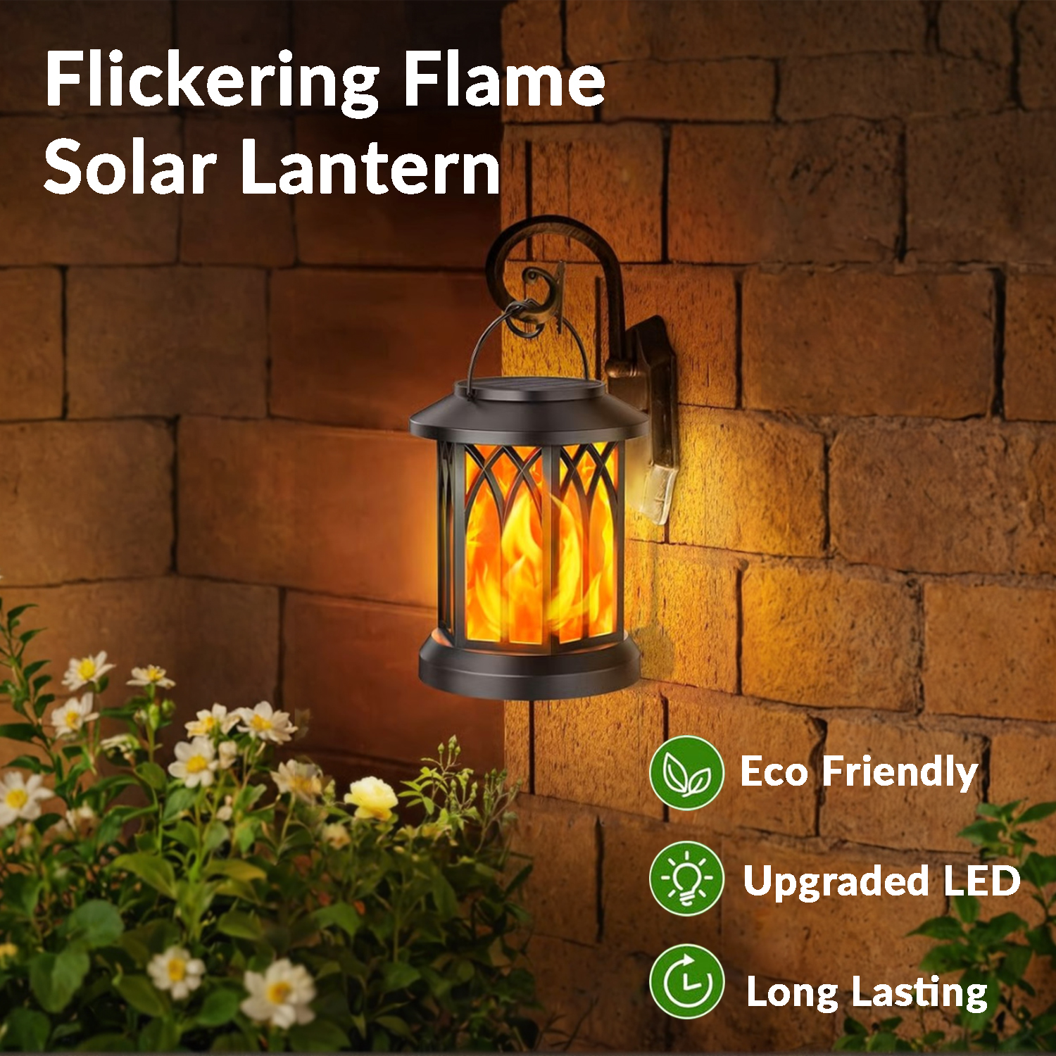 Upgraded Flickering Flame Solar Lantern Outdoor Waterproof Light