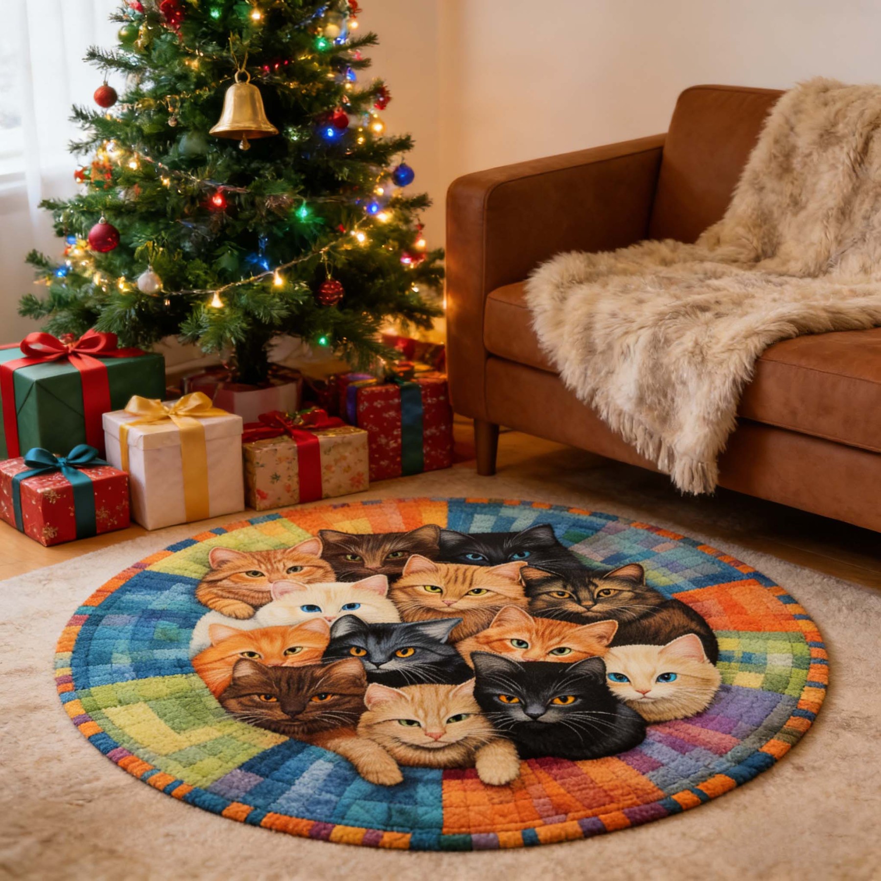 Whirling Cats Round Dream Rug - H558