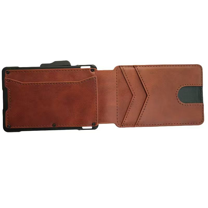 Men’s Slim Leather Wallet With Pop-Up Aluminum Card Case & Money Clip