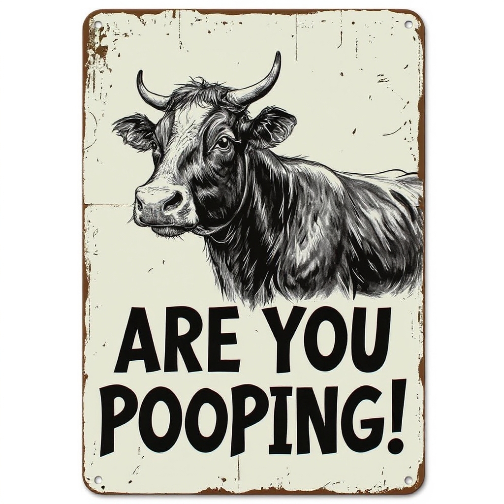 Vintage Cow Metal Sign – Funny"Are You Pooping?" Wall Decor - BW019