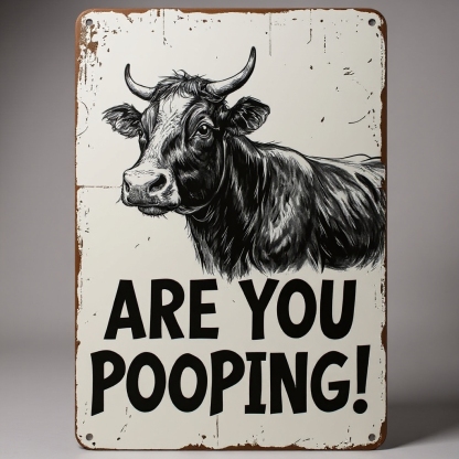 Vintage Cow Metal Sign – Funny"Are You Pooping?" Wall Decor - BW019