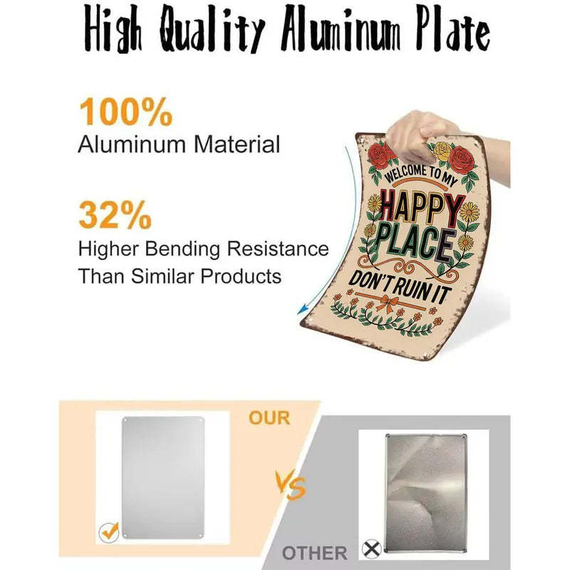 Vintage Metal Sign – "Welcome To My Happy Place Don't Ruin It" Wall Decor - BW044
