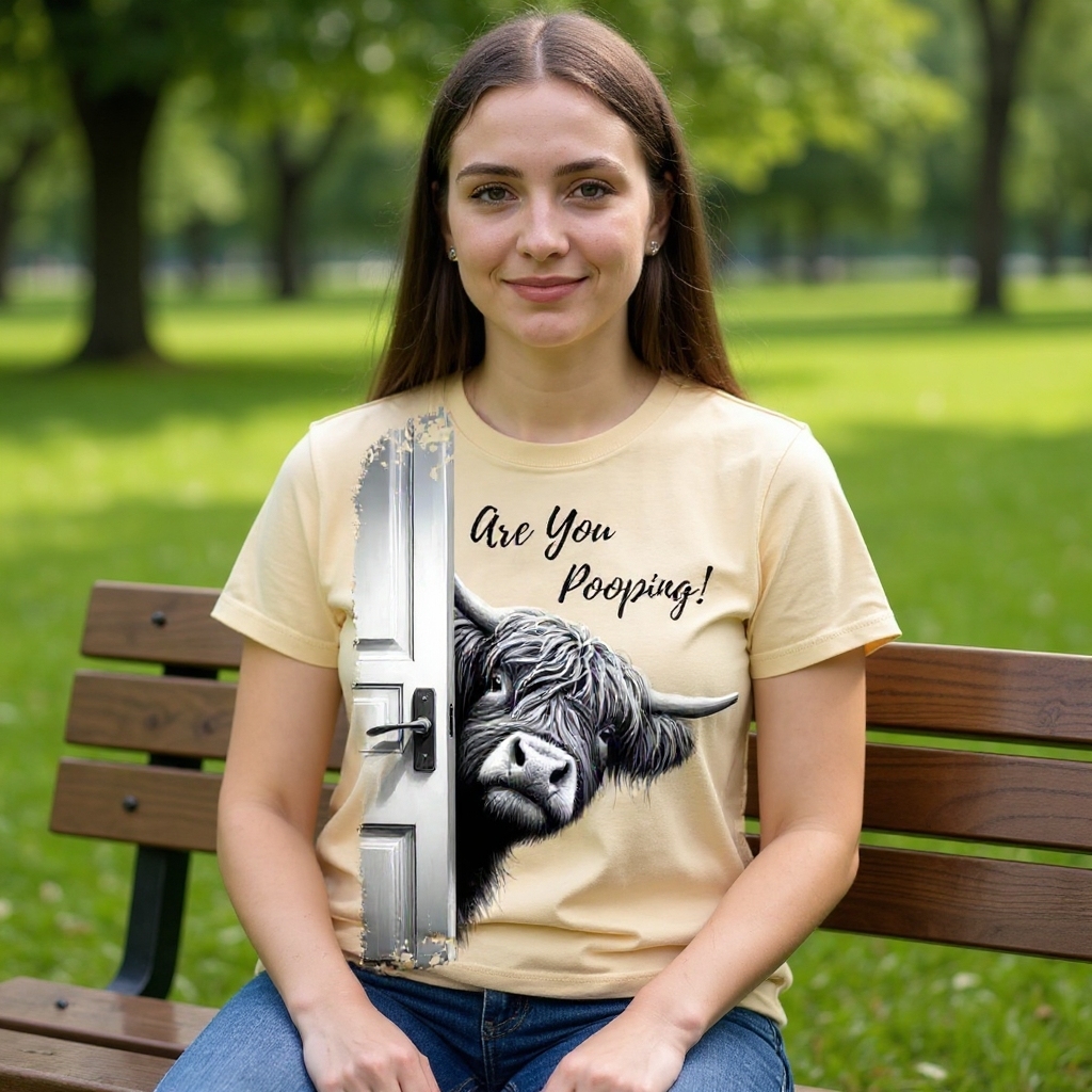 Funny Highland Cow "Are You Pooping?" Short Sleeve T-shirt