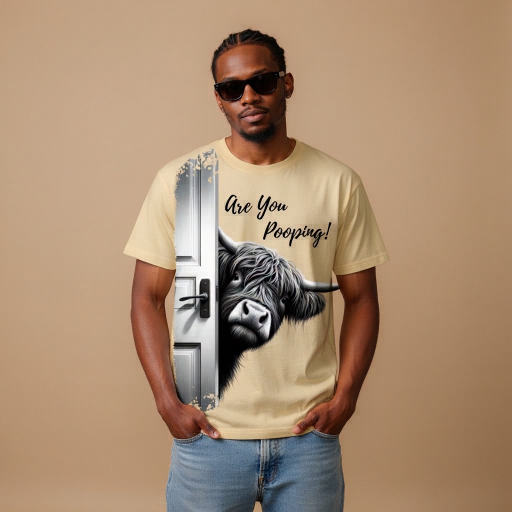 Funny Highland Cow "Are You Pooping?" Short Sleeve T-shirt