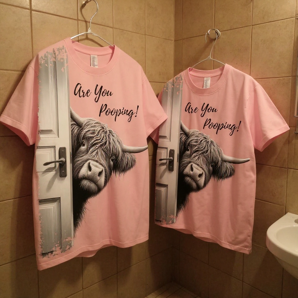Funny Highland Cow "Are You Pooping?" Short Sleeve T-shirt