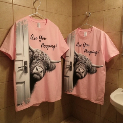 Funny Highland Cow "Are You Pooping?" Short Sleeve T-shirt