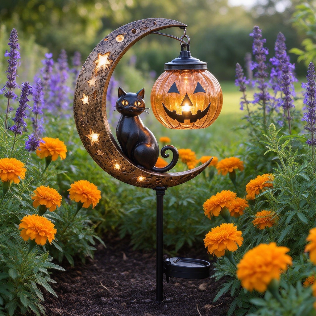 Halloween Solar Cat Moon Lantern With Pumpkin LED Glow🎃