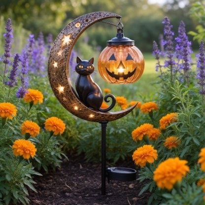 Halloween Solar Cat Moon Lantern With Pumpkin LED Glow🎃